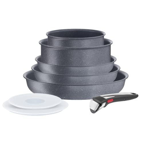 Tefal Ingenio Natural On Juego 5 piezas + Mango extraíble + Tapas - Revestimiento antiadherente Mineralia,indicador de temperatura, cocina saludable, fabricado en Francia, apto para inducción