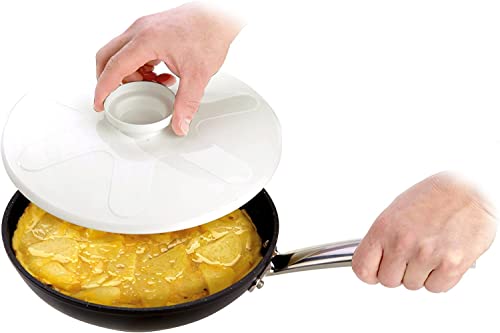 Tapa Giratortillas para Tortilla de Patatas, Tapadera Para Tortillas, Tapa para Sartén y para Voltear Tortilla de Patatas, Apto para lavavajillas y microondas - 29cm (Blanco)