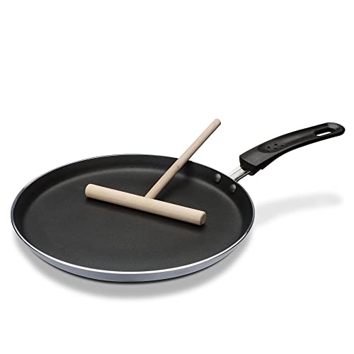 GSW 456722 – Sartén de inducción para crepes gris/negro, incluye repartidor de masa, aluminio, 43,7 X 26,2 x 2,0 cm