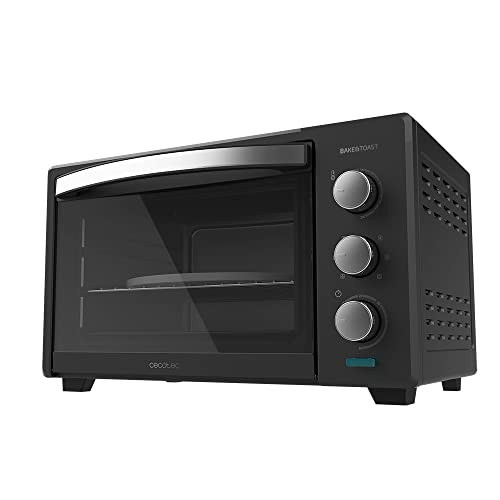 Cecotec Horno de Sobremesa de Convección 30 L Bake&Toast 3000 4Pizza Black Gyro. 1600 W, Multifunción, Piedra para hornear Pizza, Puerta Doble Cristal y Acero, Incluye Rustidor giratorio