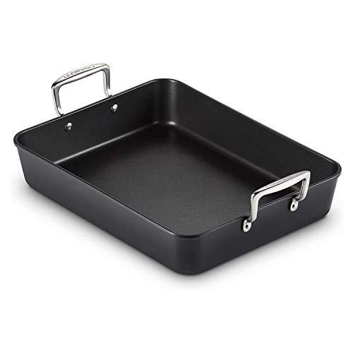 Le Creuset Bandeja asadora de aluminio antiadherente, 34 x 27 cm, libre de PFOA, para todas las fuentes de calor, incluso la inducción, antracita/plateado