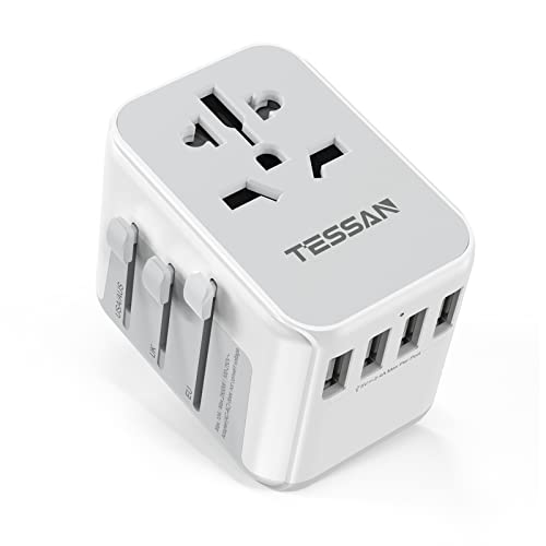 TESSAN Adaptador Enchufe de Viaje Universal, Internacional Adaptador Enchufes con 4 USB, Cargador Universal para EU, Reino Unido, Americano, Canadá, Australia y Otros países