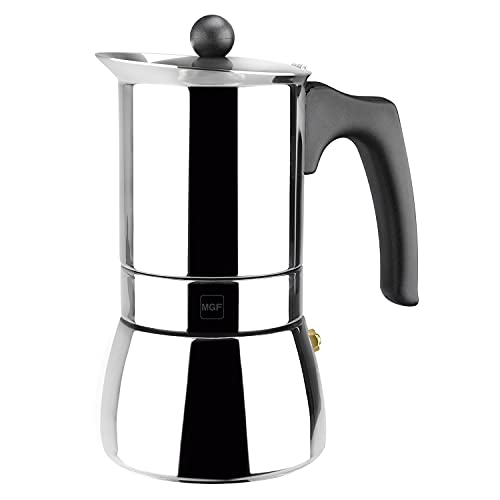 MAGEFESA ® Genova cafetera italiana con capacidad para 4 tazas, 200 ml, fabricada en acero inoxidable 18/10, compatible con todo tipo de cocina, incluido induccion, facil limpieza, cafe, moka