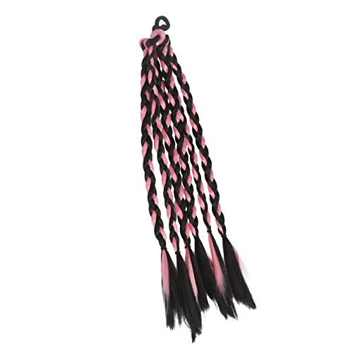Boxer Braid Ponytail, Safe Multi Color Hair Tie Base Versátil Largo Sólido Trenzado Extensión de Cola de Caballo Al Aire Libre para Niños (negro rosa)