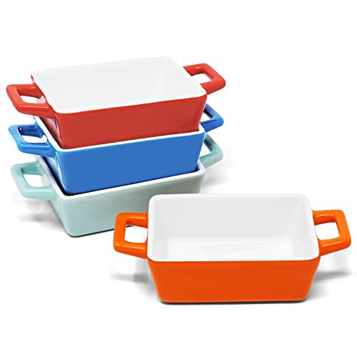 Joejis Juego de 4 Bandejas Horno de Cerámica Cuadrado Pequeñas -Ideal para Platos de Horno - Lasaña Porción para Niños - Mini Cazuelas - Fuentes de Horno - 4 Colores