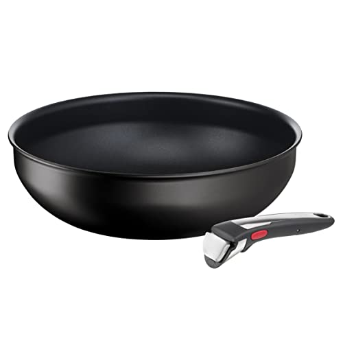 Tefal Ingenio Eco Resist On Wok 28 cm + Mango extraíble - Revestimiento antiadherente,indicador de temperatura, cocina saludable, utensilios de cocina, fabricado en Francia, apto para inducción