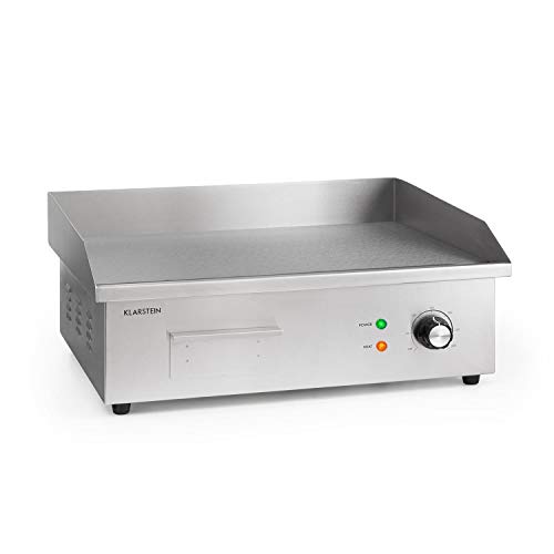 Klarstein Plancha Cocina Eléctrica Profesional l Plancha Barbacoa Acero Inoxidable 54,5 x 35 cm, Temperatura 50-300 °C, 3000W l Plancha Cocina Electrica con Bandeja Recoge Grasa, Antisalpicaduras