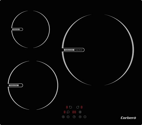 Corbero CCIBR7203 Placas de Inducción de 60 CMS 3 Zonas, Potencia 6200 W, Control Touch Control, 1 Boosters, Zona Grande 30 cms, Temporizador 99 Minutos, Bloqueo de seguridad para niños