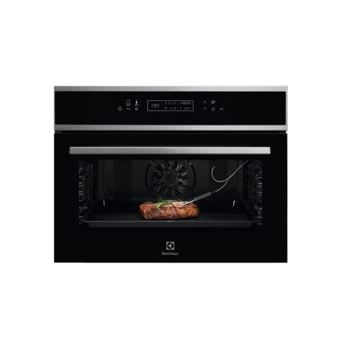 Electrolux EVE8P21X Horno Multifunción a Vapor Compacto con Limpieza Pirolítica, 19 Funciones (3 pirólisis), 90 programas automáticos, Sonda Térmica, Calentamiento Rápido, Display LED, Negro, A+