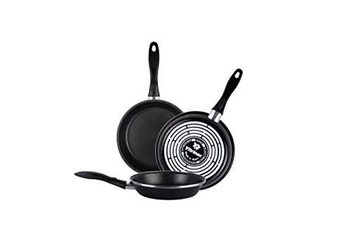 MAGEFESA Black Juego de 3 sartenes (24/26/28) cm, exterior color negro. Antiadherente bicapa reforzado, aptas para todo tipo de cocinas, especial inducción. 50% de ahorro energético