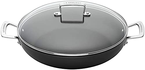 Le Creuset Cacerola de aluminio antiadherente con tapa, diámetro 24 cm, para todas las fuentes de calor, incluso la inducción, Antracita/Plateado, 51107240010502