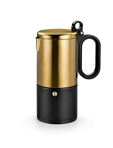 BRA KAFFE - Cafetera acero inoxidable 9 tazas, negro y cobre, apta para todo tipo de cocina e inducción
