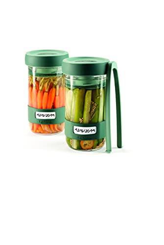 Lékué Kit de Utensilios para Preparar encurtidos caseros con Recipiente de Capacidad 700 ml, Verde, Único