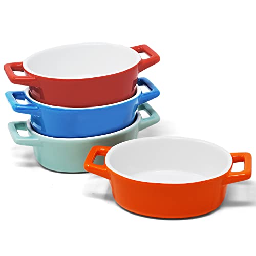 Joejis Juego de 4 bandejas horno de cerámica ovaladas pequeñas Ideal para platos de Horno Lasaña Mini Cazuelas Fuente de horno pequeña en Azul Azul claro/verdoso Rojo Naranja