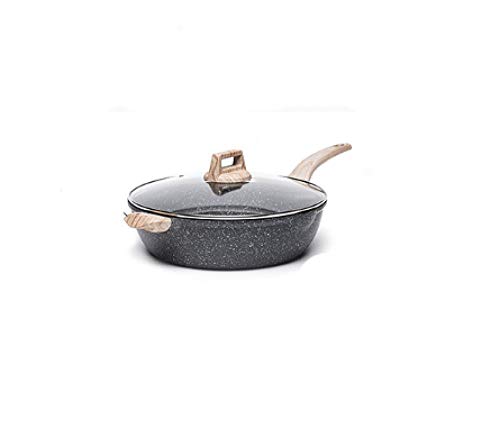 N / A SartéN Wok De InduccióN Antiadherente,Sartén Antiadherente de Piedra Maifan con Tapa de Vidrio, Olla de Fondo Plano, Cocina de inducción,