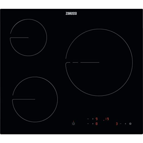 Zanussi ZHRN639K Placa vitrocerámica, 3 zonas de cocción, Avisador acústico, Bloqueo de seguridad, Indicador de calor residual, Control tactil, Sin Marco, Negro, 60 cm