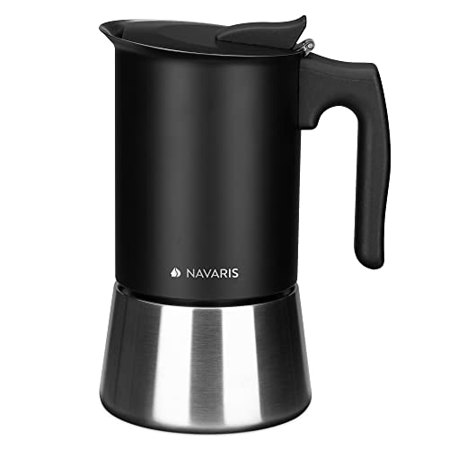 Navaris Cafetera italiana para café expresso - Máquina de café espresso de 300 ml para 6 tazas - Moka de acero inoxidable para todo tipo de cocinas