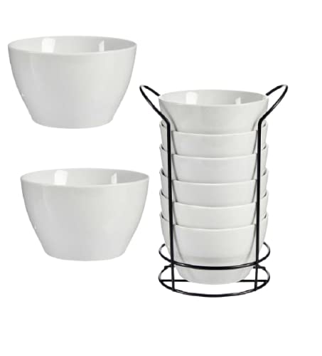 Set de 6 Bol redondo blanco con estante negro 700ml, bol de cerámica blanco- cuencos para cereales