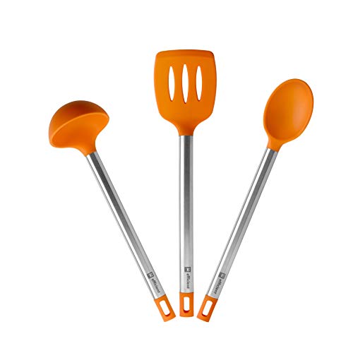 BRA Efficient Set 3 utensilios cocina, 36.5 cm, espátula, cuchara, cazo, Acero INOX, Nailon y Silicona