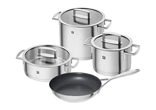 ZWILLING Set de olla con 2 sartenes, 4 piezas, 3 tapas, Apto para inducción, Acero inoxidable, Vitality