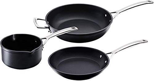 Le Creuset Set de menaje de aluminio antiadherente, 3 piezas, diámetro 16, 24 y 26 cm, para todas las fuentes de calor, incluso la inducción, Antracita/Plateado, 51804000010002