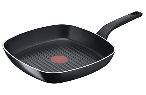Tefal Easy Cook & Clean B55540 Sartén grill de 26 x 26 cm, con revestimiento antiadherente, segura, señal térmica, base estable, cocina saludable, no apto para inducción, negro