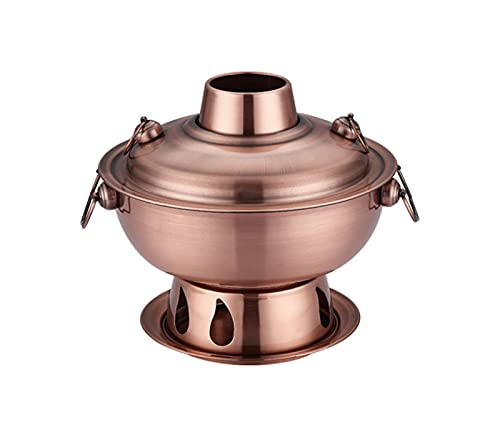 Yinyimei Olla+Induccion 1,8 litros Acero Inoxidable de Acero Inoxidable, Fondue Chino Cordero Chino Chino hotpot Olla Cocina Picnic Cocina (Color : Red Copper)