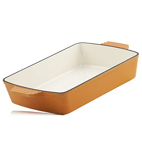 Mahlzeit Cazuela Rectangular de Hierro Fundido Esmaltado Sunny Orange | 3,8 Litros | Recipiente para Lasaña, Platos para Horno, Fuente para Horno | Molde para Gratinar | Fuente de Cocinar