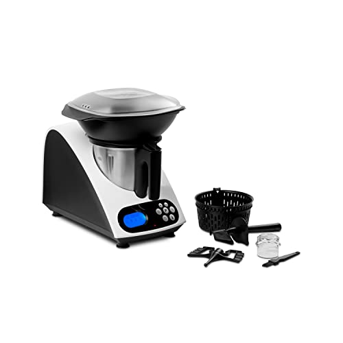 MEDION Robot de cocina con función de cocción, 1000 vatios de potencia, recipiente de acero inoxidable de 2 litros, accesorio para cocinar y mezclar, accesorio para cocinar al vapor, libro de recetas