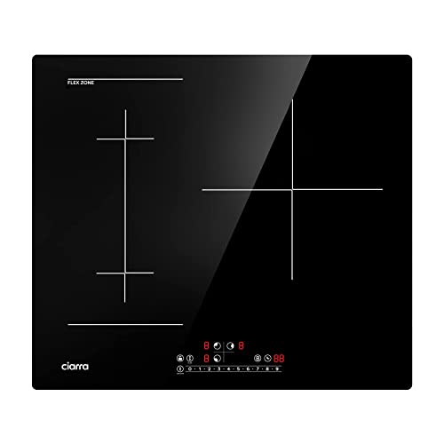 CIARRA CBBIH3BF Placa Inducción Integrada 6500W de 3 Fuegos con Zona Flex y Función Boost Inducción Vitrocerámica de Control Táctil 9 Niveles de Potencia Función de Seguridad Negro