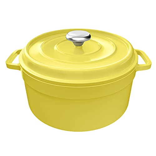 Cacerola de hierro fundido con tapa – 4 l, diámetro 24 cm, cacerola redonda esmaltada para cocer, cocinar, hornear, olla esmaltada adecuada para todo tipo de fuegos (amarillo)