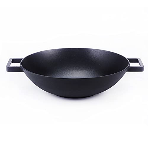 MOOSSE Sartén wok de hierro fundido esmaltado premium para placa de inducción, estufa, no requiere condimento, 33 cm (33 cm)