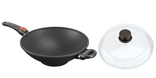 SKK 2764 Titanium 2000 Plus - Sartén Tipo Wok con Tapa de Cristal (32 cm, Mango extraíble)