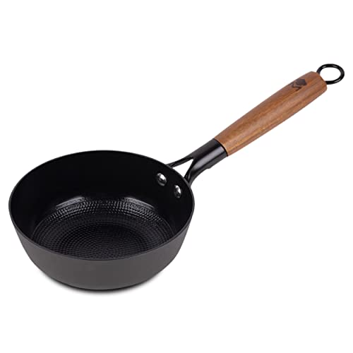 MasterPRO Odín | Sartén antiadherente de 16 cm, de hierro prensado, mango ergonómico de madera de acacia, utensilios de cocina, para todo tipo de cocinas