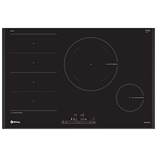 Balay 3EB989LU - Placa de inducción, 3 zonas con Función Sprint, Zona Gigante de Cocción, 80 cm, Color Negro