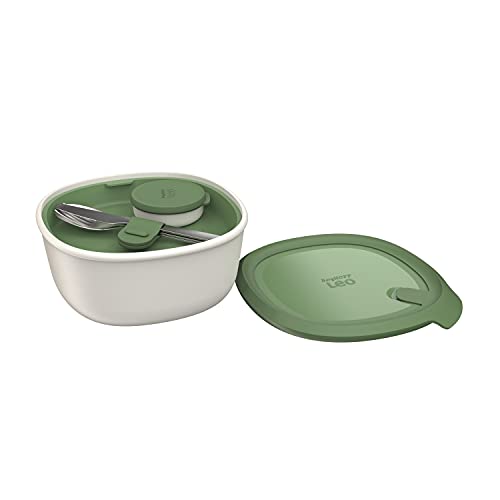 Berghoff 3950221 Conjunto Ensaladera Picnic, Bandeja Y Recipiente Para Salsa, Apto Frigorífico, Microondas, Lavavajillas, Blanco Verde