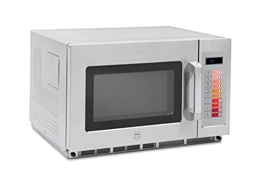 METRO Professional Microondas GMW1034D, acero inoxidable, 57.4 x 36.7 x 52.8 cm, 1800 W, 34 L, pantalla digital, 3 niveles de cocción, programa de descongelación, temporizador de 60 minutos, plata