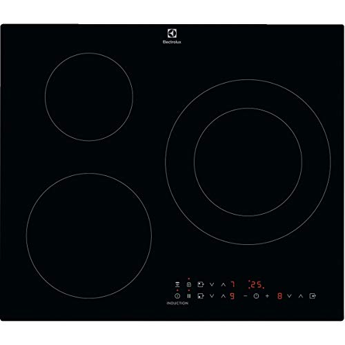 Electrolux LIT60336 Placa inducción, Biselada, Extraplana de 3 zonas, Función Puente, Calentamiento rápido automático, Conexión con campana compatible, Temporizador, Control táctil, Negro, 60 cm