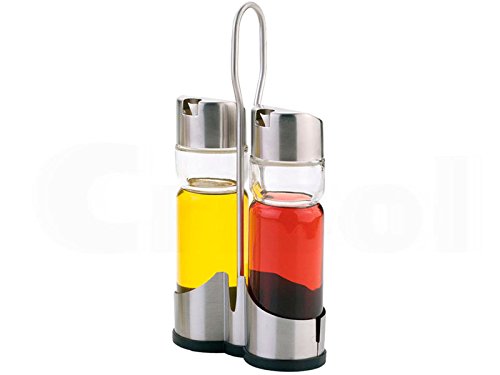 LS Kitchen - Set de Vinagrera y Aceitera - Acero Inoxidable y Cristal - 2 Piezas