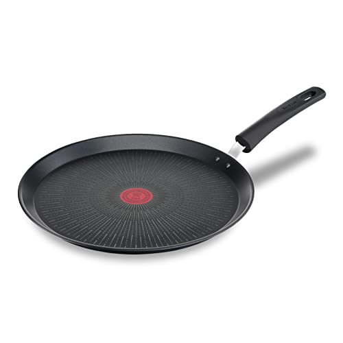 Tefal Unlimited On Sartén Crepera 28 cm con revestimiento resistente, thermo-signal, apta para gas, vitrocerámica, eléctricas e inducción, forma profunda, Color Negro