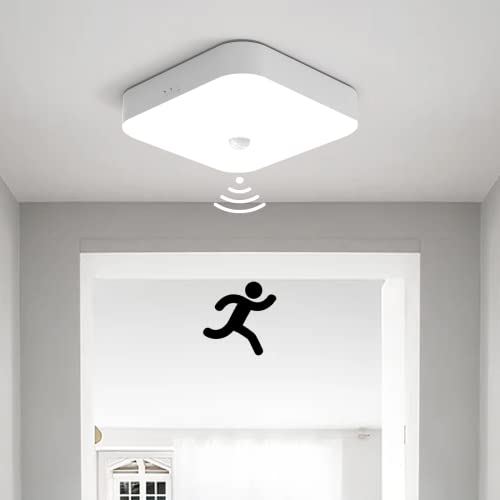 TOOWELL Lámpara LED de techo con detector de movimiento, 5000 K, sensor de movimiento, lámpara interior con batería, techo de 500 lm, para iluminación de escaleras, sótano, pasillo, garaje, cocina