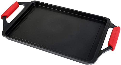 WECOOK! - Bandeja Asadora Aluminio Fundido ECOSTONE 43x25cm, Antiadherente Ecológico libre PFOA, Apta todo tipo de cocinas, Inducción y Horno, Asas de Silicona, Plancha Parrilla, Grill,Negro.