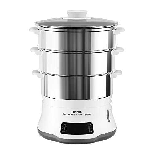 Tefal Vaporera eléctrica Convenient Series Deluxe VC502D - Vaporera cocina vapor de 900 W, 8 programa de cocción, bol acero inoxidable, hasta 3 platos a la vez, panel de control táctil, fácil limpieza