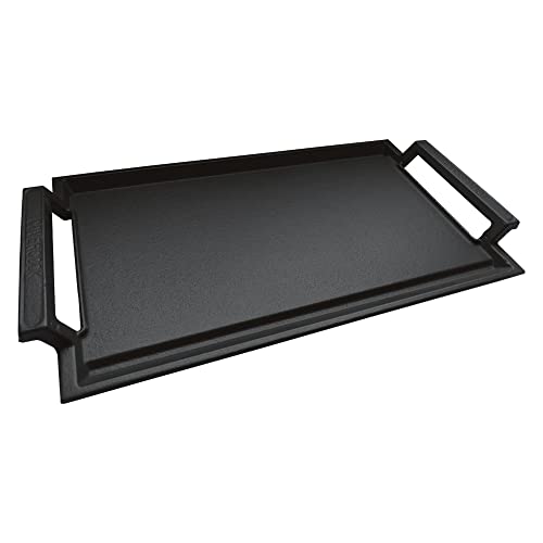 COVERCOOK Plancha de hierro fundido, sartén para parrilla, placa rectangular de 43 x 23 cm, sartén plana para placa de inducción, doble asa, horno de fuego abierto, parrilla eléctrica al aire libre