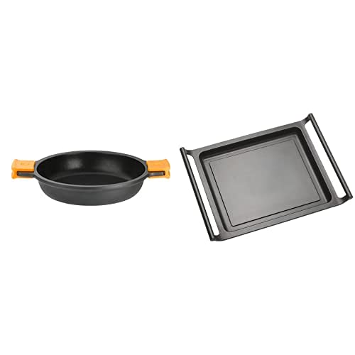 BRA Cacerola Baja, Aluminio, Negro, 45 Cm + Efficient - Plancha Asador Liso, 45 Cm, Aluminio Fundido Con Antiadherente Teflon Platinum Plus