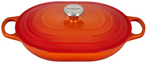 Le Creuset Cacerola alargada de hierro fundido esmaltado Signature con asa auxiliar, para todo tipo de placas y hornos, 31 cm, 3, 4 litros, Volcanico, 21112310902430