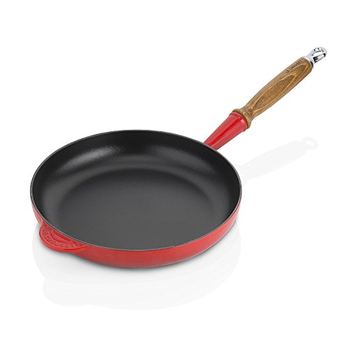 Le Creuset Sartén de hierro fundido con mango de madera, Redonda, diametro 24 cm, Apto para todas las fuentes de calor, incluso inducción, Cereza