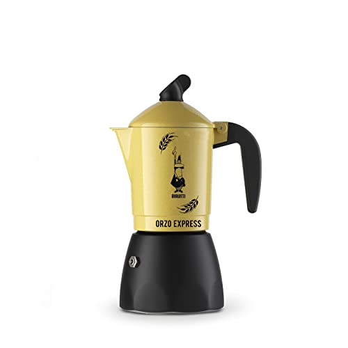 Bialetti Moka Orzo Express Cafetera Italiana Espresso, 4 Tazas, Aluminio, Negro/Amarillo