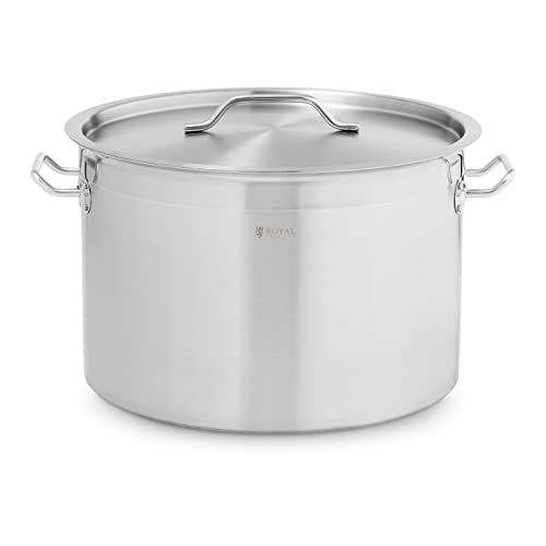 Royal Catering Olla De Inducción Cacerola Profesional RC-SSP23 (Para cocinas de inducción, gas, eléctricas, etc., Olla y tapa de acero inoxidable, 23 L)