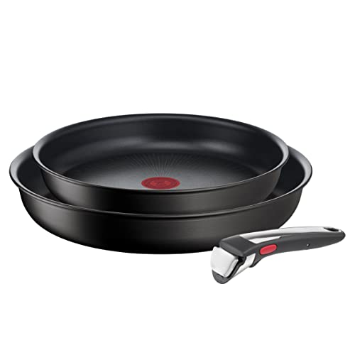 Tefal Ingenio Eco Resist On - Juego 3 piezas: sartenes 24/28 cm + mango extraíble, diseño apilable, revestimiento antiadherente antiarañazos, apto nevera y horno, sin PFOA, apto todas las cocinas